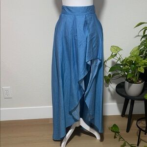 San Joy Blue High-Waist High Low Skirt